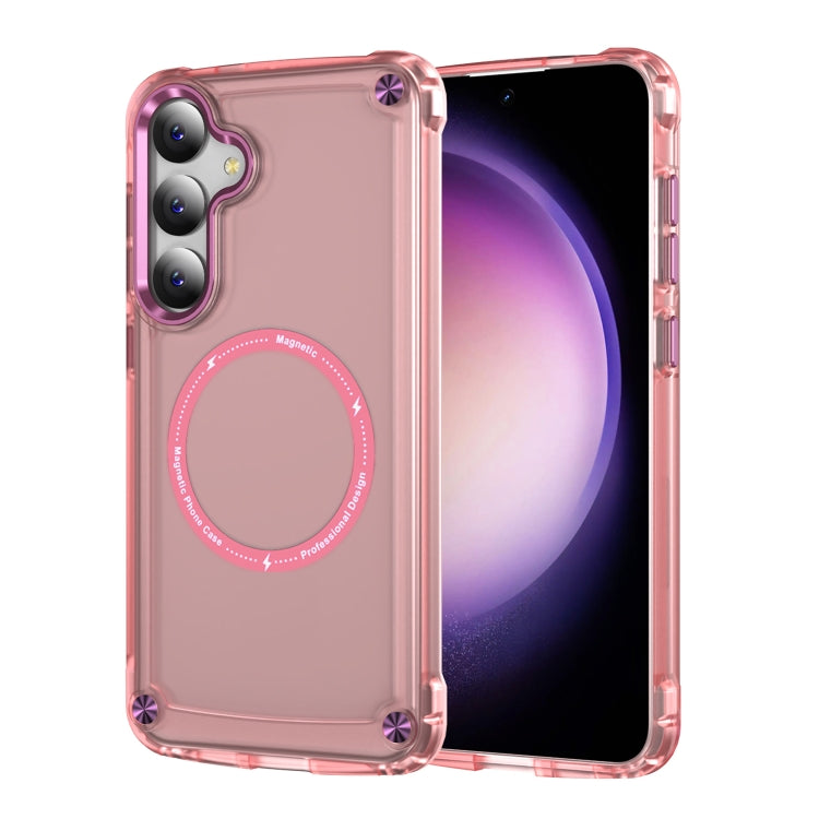 For Samsung Galaxy S25 5G Skin Feel TPU + PC MagSafe Magnetic Phone Case(Transparent Pink) by buy2fix