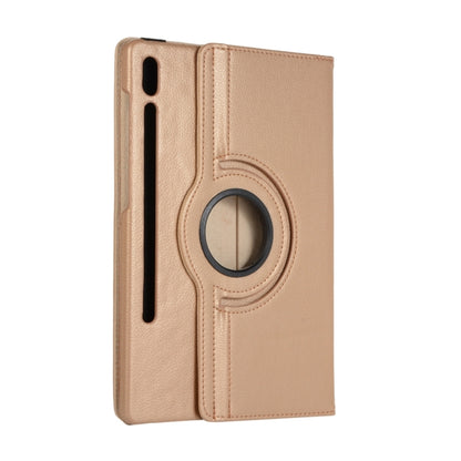 For Samsung Galaxy Tab S9 360 Degrees Rotation Holder Litchi Texture Leather Tablet Case(Golden) - Galaxy Tab S9 Cases by buy2fix | Online Shopping UK | buy2fix