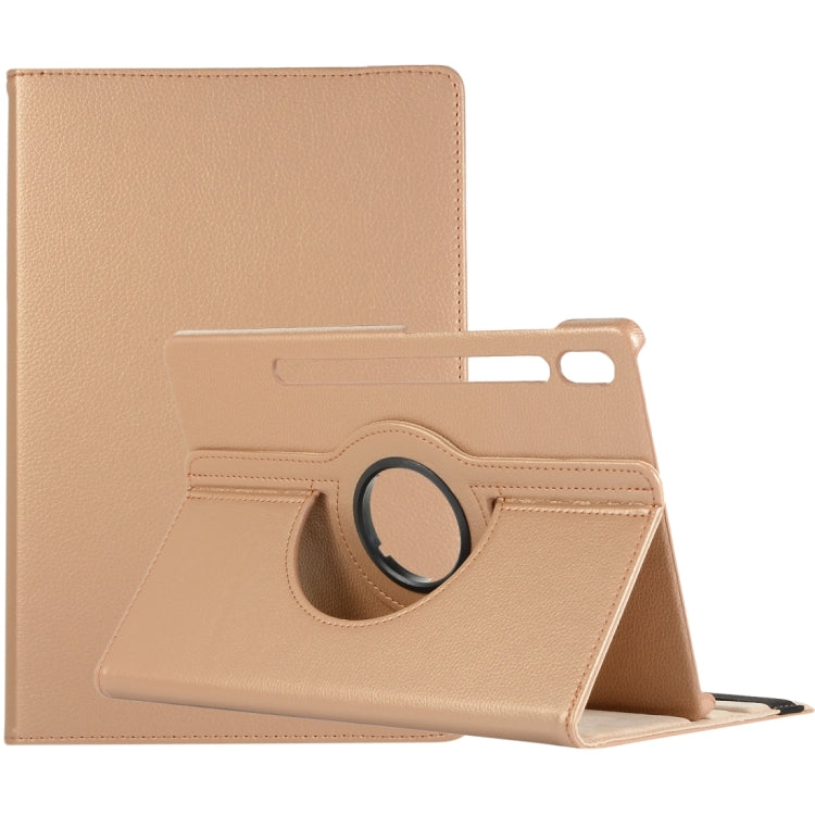 For Samsung Galaxy Tab S9+ 360 Degrees Rotation Holder Litchi Texture Leather Tablet Case(Golden) - Galaxy Tab S9+ Cases by buy2fix | Online Shopping UK | buy2fix