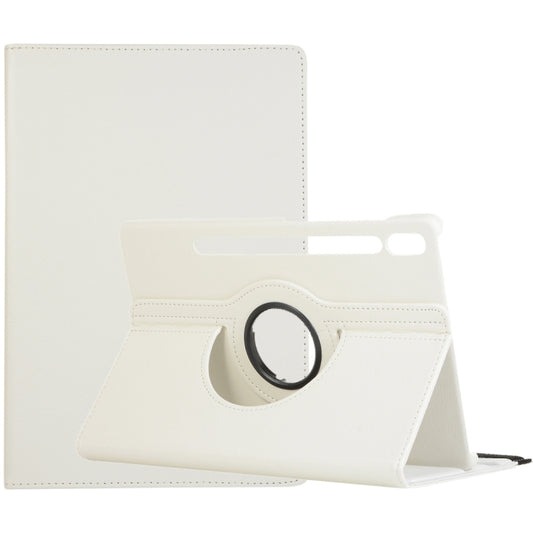 For Samsung Galaxy Tab S9+ 360 Degrees Rotation Holder Litchi Texture Leather Tablet Case(White) - Galaxy Tab S9+ Cases by buy2fix | Online Shopping UK | buy2fix