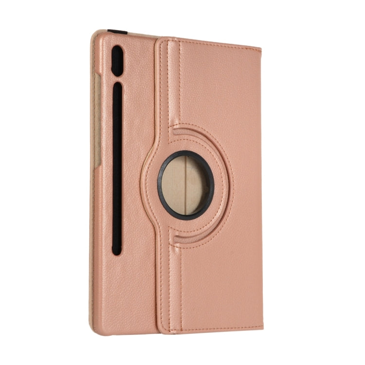 For Samsung Galaxy Tab S9 Ultra 360 Degrees Rotation Holder Litchi Texture Leather Tablet Case(Rose Gold) - Galaxy Tab S9 Ultra Cases by buy2fix | Online Shopping UK | buy2fix