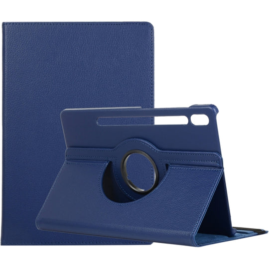 For Samsung Galaxy Tab S9 Ultra Litchi Texture 360 Degrees Rotation Holder Leather Tablet Case(Blue)