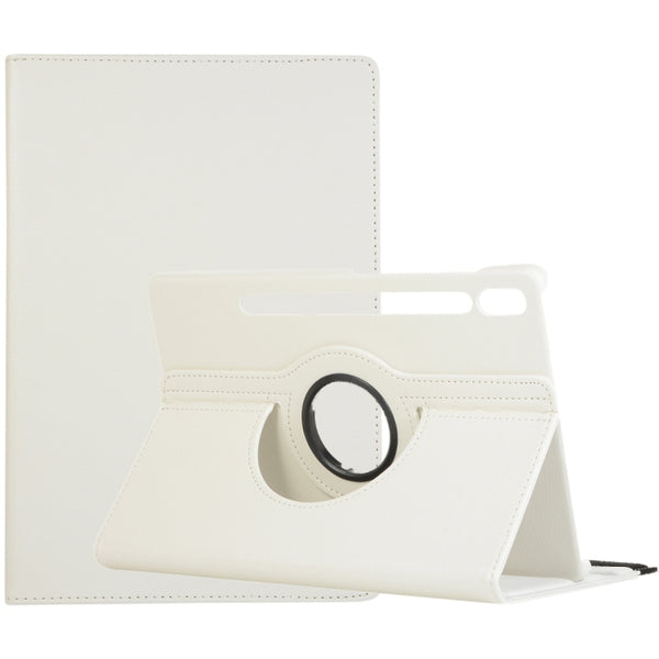 For Samsung Galaxy Tab S9 Ultra Litchi Texture 360 Degrees Rotation Holder Leather Tablet Case(White) by buy2fix