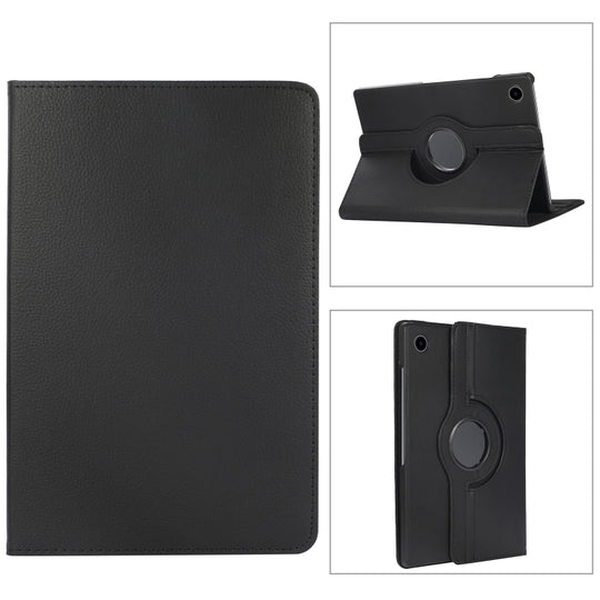 For Samsung Galaxy Tab A9+ / Tab A11+ Litchi Texture 360 Degrees Rotation Holder Leather Tablet Case(Black)