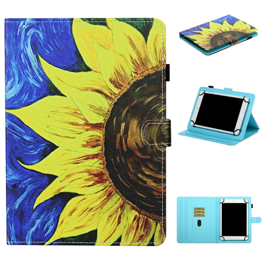 For 7 inch Universal Tablet Colored Drawing Stitching Horizontal Flip Leather Case with Holder & Card Slots & Anti-skid strip(Sunflower) - 7 inch by buy2fix | Online Shopping UK | buy2fix