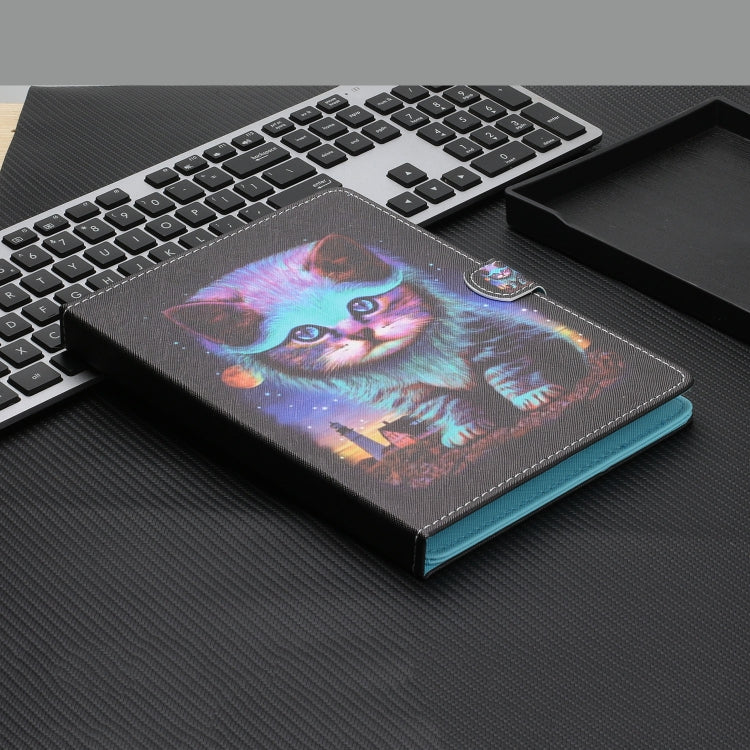 For 10 inch Universal Tablet Colored Drawing Stitching Horizontal Flip Leather Case with Holder & Card Slots & Anti-skid strip(Night Cat) - 7 inch by buy2fix | Online Shopping UK | buy2fix