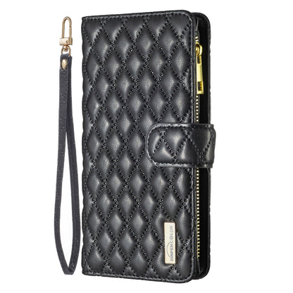 For Nokia G42/G310 Diamond Lattice Zipper Wallet Leather Flip Phone Case(Black) - Nokia Cases by buy2fix | Online Shopping UK | buy2fix