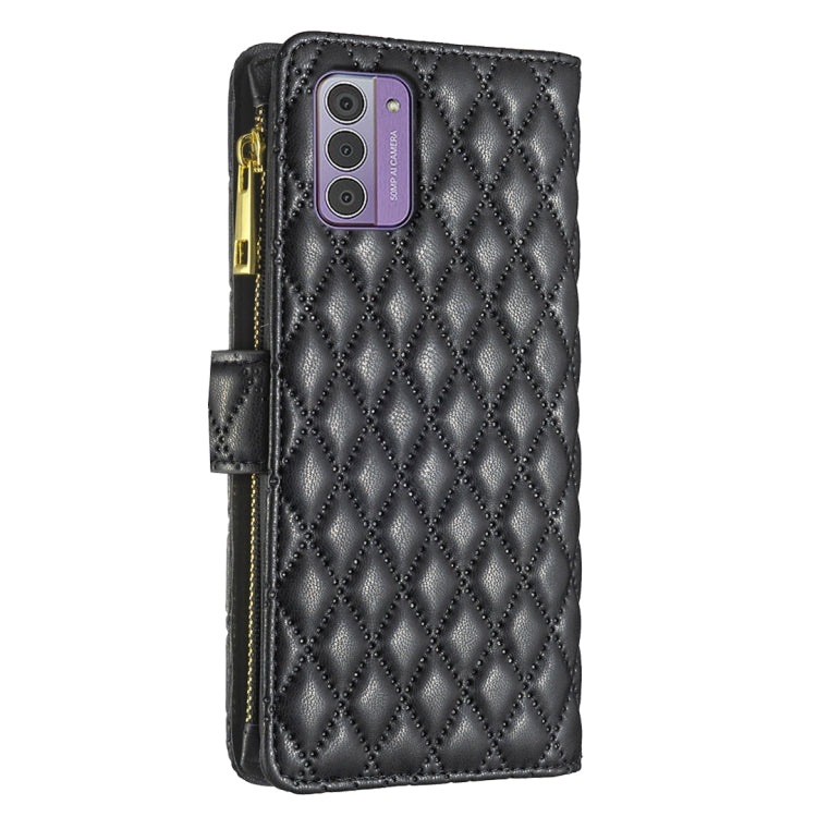 For Nokia G42/G310 Diamond Lattice Zipper Wallet Leather Flip Phone Case(Black) - Nokia Cases by buy2fix | Online Shopping UK | buy2fix