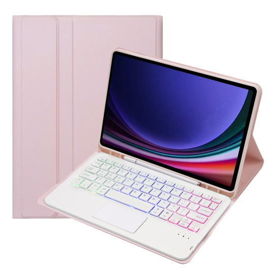 For Samsung Galaxy Tab S10 Lite / S10 FE / S9 FE Candy Color Touch Backlight Bluetooth Keyboard Leather Tablet Case with Pen Holder(Pink)