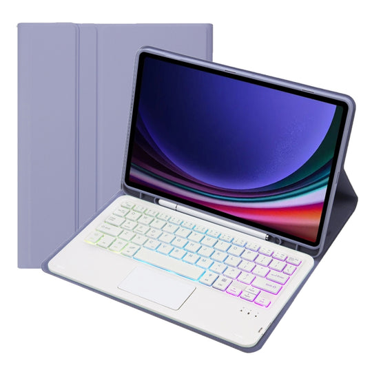 For Samsung Galaxy Tab S10 Lite / S10 FE / S9 FE Candy Color Touch Backlight Bluetooth Keyboard Leather Tablet Case with Pen Holder(Purple)