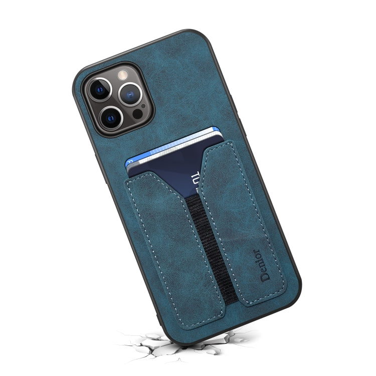For iPhone 15 Pro Denior DV Elastic Card Slot PU Back Cover Phone Case(Blue) - iPhone 15 Pro Cases by Denior | Online Shopping UK | buy2fix