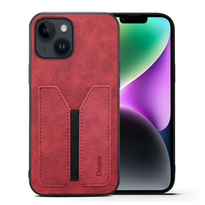 For iPhone 15 Denior DV Elastic Card Slot PU Back Cover Phone Case(Red) - iPhone 15 Cases by Denior | Online Shopping UK | buy2fix