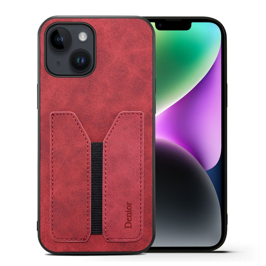 For iPhone 15 Denior DV Elastic Card Slot PU Back Cover Phone Case(Red)