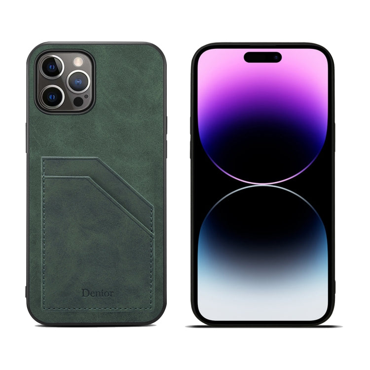 For iPhone 15 Pro Denior PU Dual Card Slot Back Cover Phone Case(Green) - iPhone 15 Pro Cases by Denior | Online Shopping UK | buy2fix