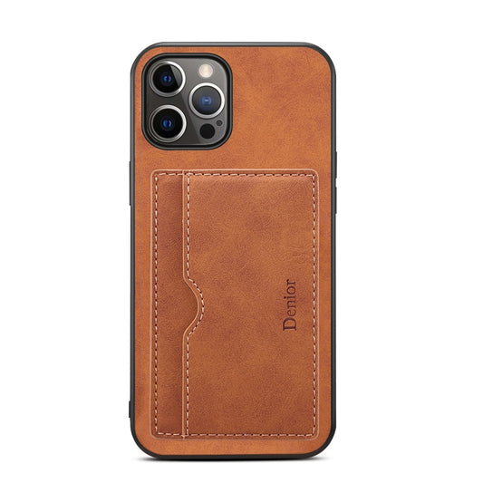For iPhone 15 Pro Max Denior PU Single Card Slot Holder Phone Case(Brown) by Denior
