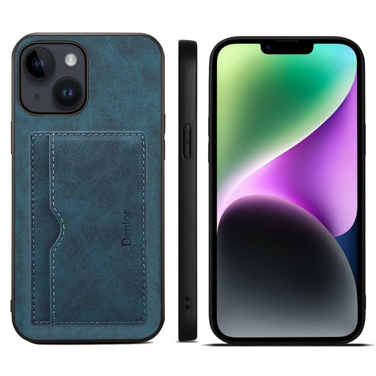 For iPhone 15 Denior PU Single Card Slot Holder Phone Case(Blue) - iPhone 15 Cases by Denior | Online Shopping UK | buy2fix