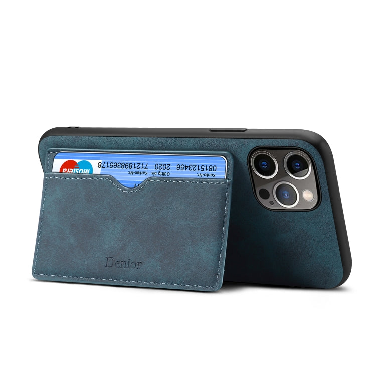 For iPhone 15 Denior PU Single Card Slot Holder Phone Case(Blue) - iPhone 15 Cases by Denior | Online Shopping UK | buy2fix