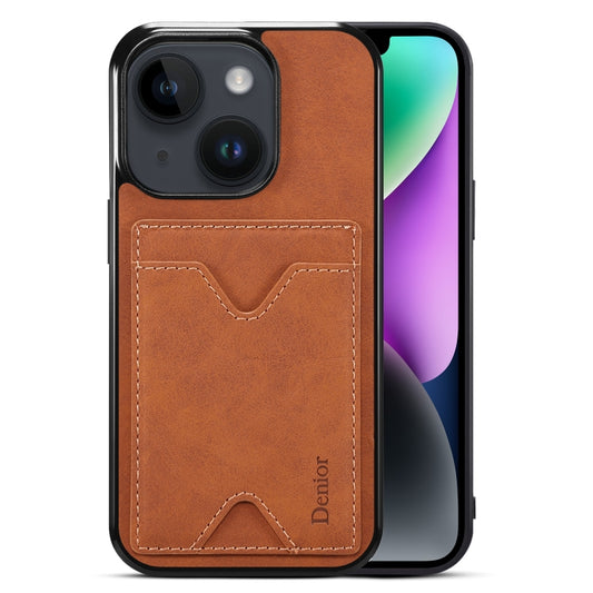 For iPhone 15 Denior PU Back Cover Card Slot Holder Phone Case(Brown) - iPhone 15 Cases by Denior | Online Shopping UK | buy2fix
