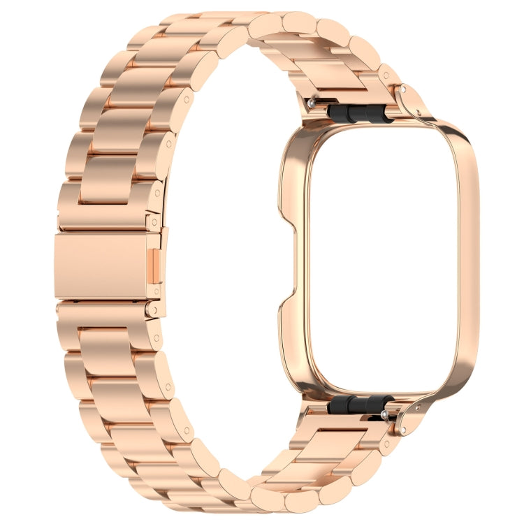 For Redmi Watch 3 Lite / Watch 3 Active 2 in 1 Three-bead Metal Watch Band with Watch Frame(Rose Gold) - Watch Bands by buy2fix | Online Shopping UK | buy2fix