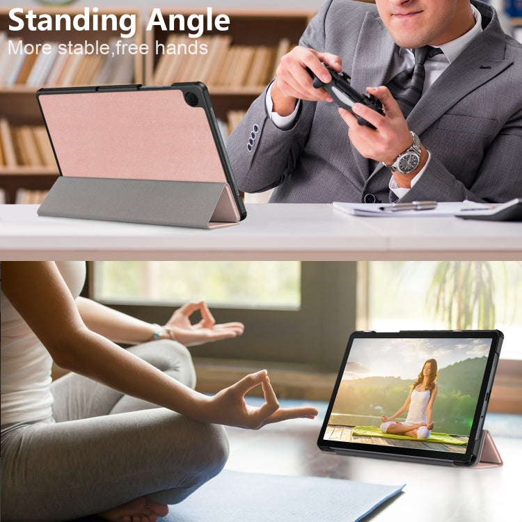 For Samsung Galaxy Tab A9 2023/Tab A11 3-folding Leather Smart Tablet Case(Rose Gold) by buy2fix