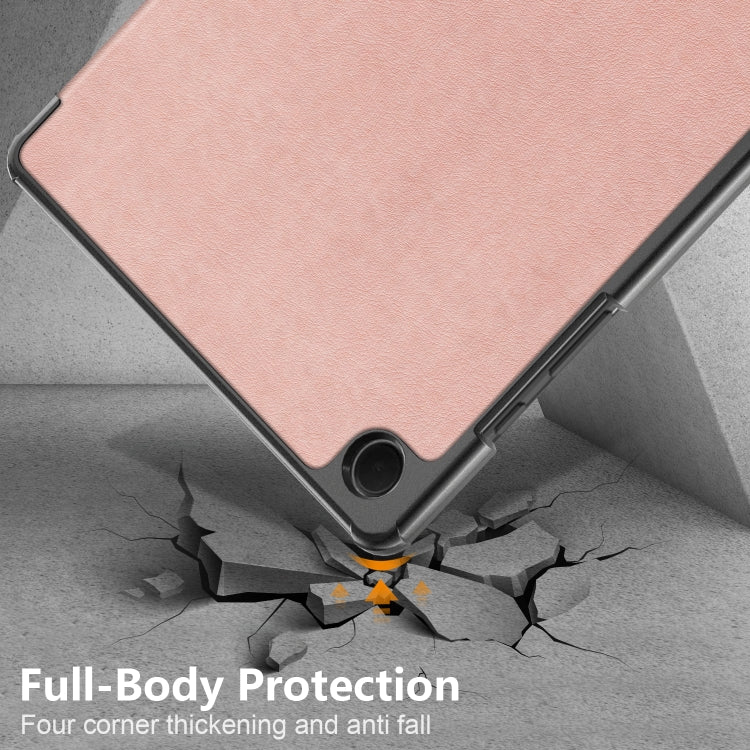 For Samsung Galaxy Tab A9 2023/Tab A11 3-folding Leather Smart Tablet Case(Rose Gold) by buy2fix
