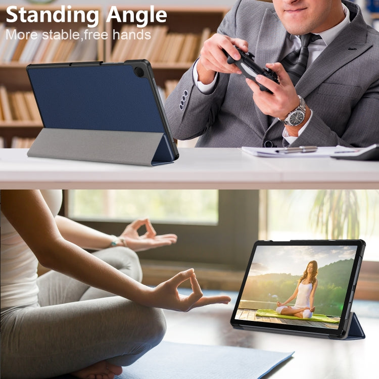 For Samsung Galaxy Tab A9 2023/Tab A11 3-folding Leather Smart Tablet Case(Dark Blue) by buy2fix