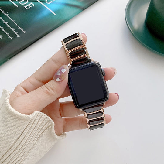 For Apple Watch Ultra 49mm&Watch Ultra 2 49mm / Series 9&8&7 45mm / SE 3&SE 2&6&SE&5&4 44mm / 3&2&1 42mm Ceramic Steel Watch Band (Black Gold)