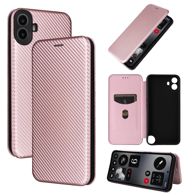 For Nothing CMF Phone 1 Carbon Fiber Texture Flip Leather Phone Case(Pink) - Nothing Cases by buy2fix | Online Shopping UK | buy2fix