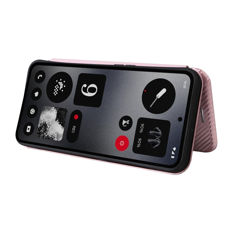 For Nothing CMF Phone 1 Carbon Fiber Texture Flip Leather Phone Case(Pink) - Nothing Cases by buy2fix | Online Shopping UK | buy2fix