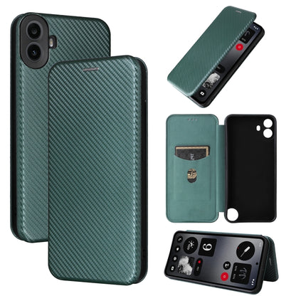 For Nothing CMF Phone 1 Carbon Fiber Texture Flip Leather Phone Case(Green) - Nothing Cases by buy2fix | Online Shopping UK | buy2fix