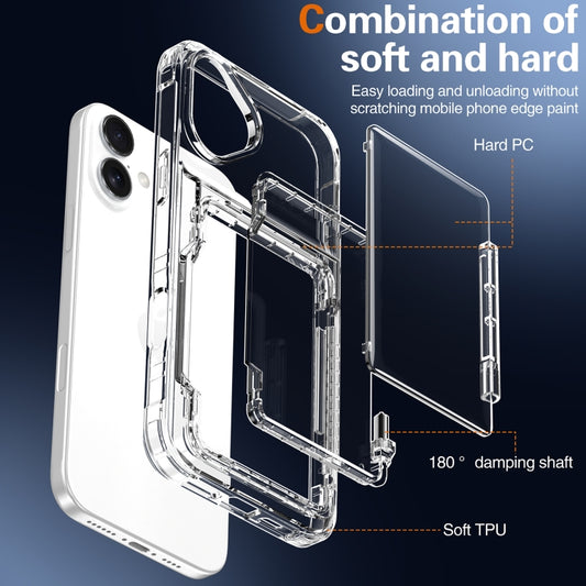 For iPhone 16 Plus Crystal Clear Flip Card Slot Phone Case(Transparent) by buy2fix