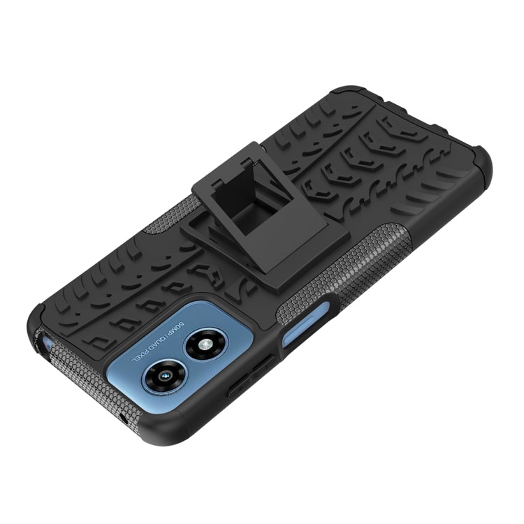 For Motorola Moto G Play 4G 2024 Tire Texture TPU + PC Phone Case with Holder(Black) - Motorola Cases by buy2fix | Online Shopping UK | buy2fix