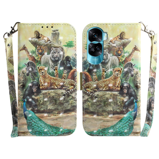 For Honor 90 Lite 3D Colored Flip Leather Phone Case(Zoo)