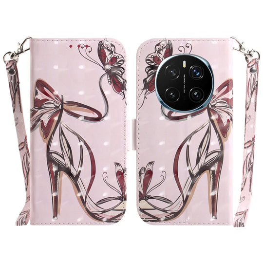 For Honor Magic7 Pro 3D Colored Flip Leather Phone Case(Butterfly High-heeled)