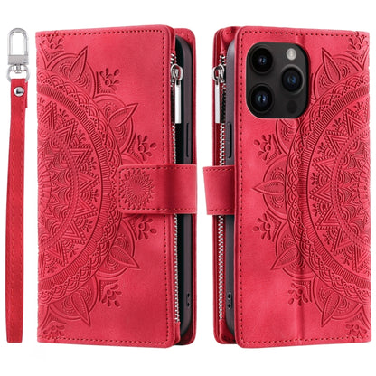 For iPhone 16 Pro Max Multi-Card Totem Zipper Leather Phone Case(Red) - iPhone 16 Pro Max Cases by buy2fix | Online Shopping UK | buy2fix