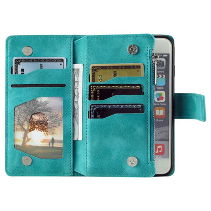 For iPhone 16e Multi-Card Totem Zipper Leather Phone Case(Green) - iPhone 16e Cases by buy2fix | Online Shopping UK | buy2fix
