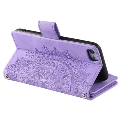 For iPhone 16e Multi-Card Totem Zipper Leather Phone Case(Purple) - iPhone 16e Cases by buy2fix | Online Shopping UK | buy2fix