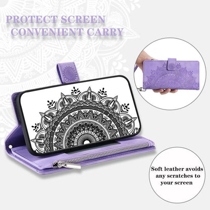For iPhone 16e Multi-Card Totem Zipper Leather Phone Case(Purple) - iPhone 16e Cases by buy2fix | Online Shopping UK | buy2fix