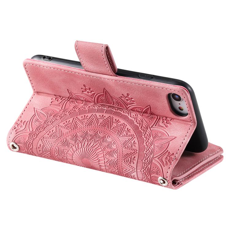 For iPhone 16e Multi-Card Totem Zipper Leather Phone Case(Pink) - iPhone 16e Cases by buy2fix | Online Shopping UK | buy2fix