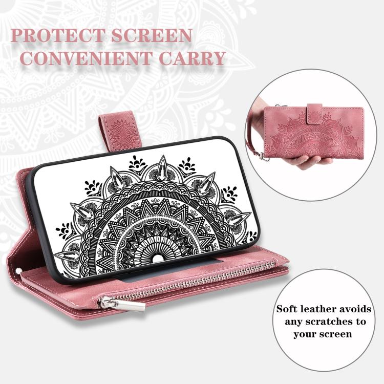 For iPhone 16e Multi-Card Totem Zipper Leather Phone Case(Pink) - iPhone 16e Cases by buy2fix | Online Shopping UK | buy2fix