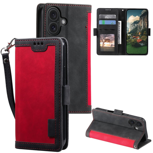 For iPhone 16 Retro Splicing Horizontal Flip Leather Phone Case(Red) by buy2fix