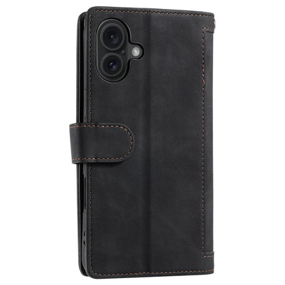 For iPhone 16 Nine Card Zipper Bag Leather Phone Case with Lanyard(Black) by buy2fix