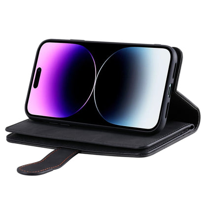 For iPhone 16 Nine Card Zipper Bag Leather Phone Case with Lanyard(Black) by buy2fix