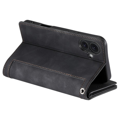 For iPhone 16 Nine Card Zipper Bag Leather Phone Case with Lanyard(Black) by buy2fix