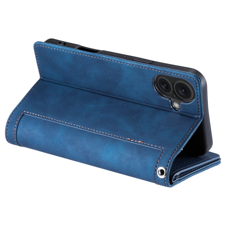 For iPhone 16 Nine Card Zipper Bag Leather Phone Case with Lanyard(Blue) by buy2fix