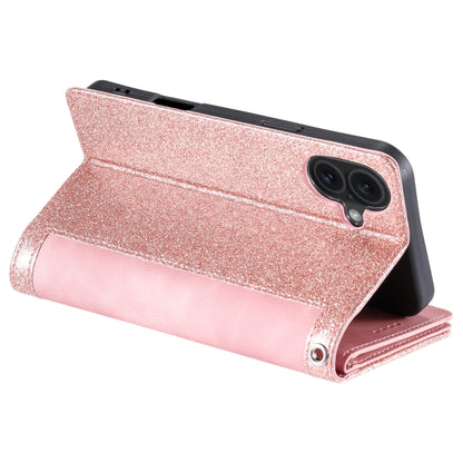 For iPhone 16 Nine Card Zipper Bag Leather Phone Case with Lanyard(Pink) by buy2fix