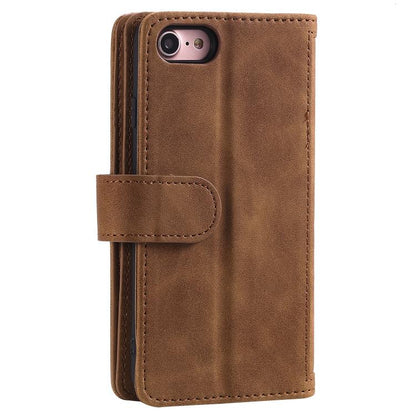 For iPhone 16e Nine Card Zipper Bag Leather Phone Case with Lanyard(Brown) - iPhone 16e Cases by buy2fix | Online Shopping UK | buy2fix