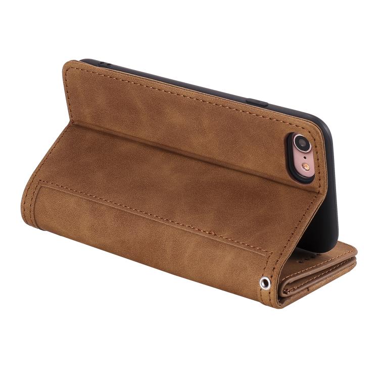 For iPhone 16e Nine Card Zipper Bag Leather Phone Case with Lanyard(Brown) - iPhone 16e Cases by buy2fix | Online Shopping UK | buy2fix
