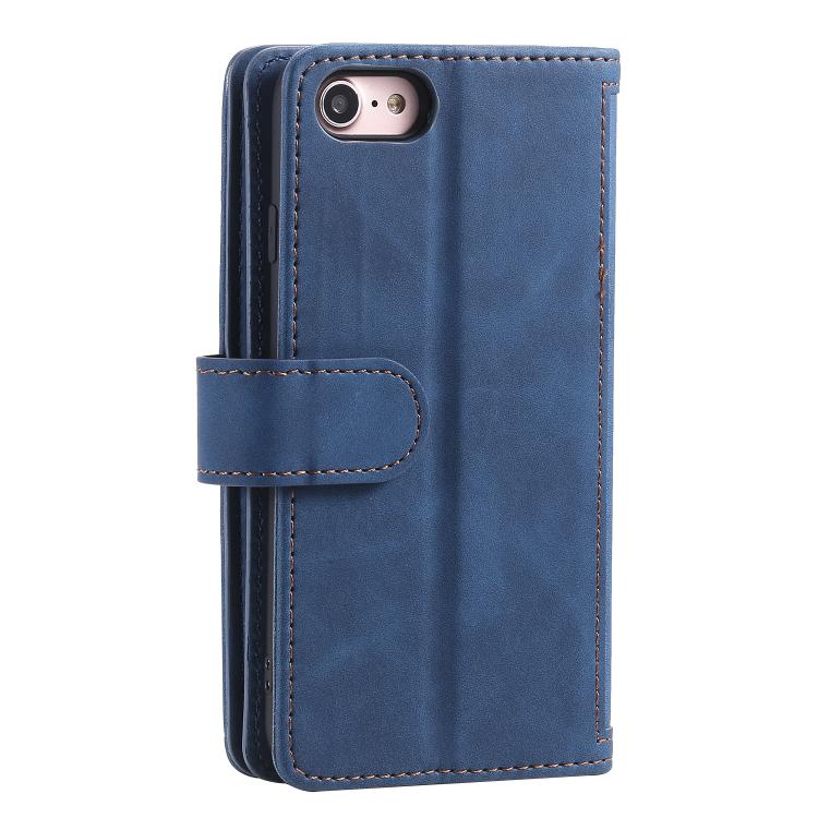 For iPhone 16e Nine Card Zipper Bag Leather Phone Case with Lanyard(Blue) - iPhone 16e Cases by buy2fix | Online Shopping UK | buy2fix