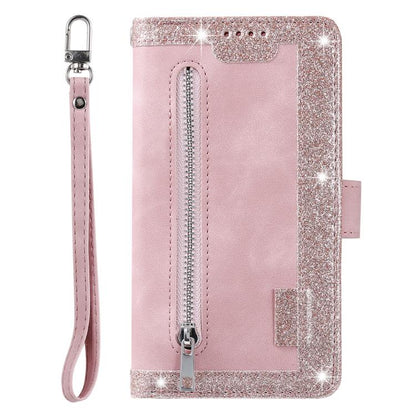 For iPhone 16e Nine Card Zipper Bag Leather Phone Case with Lanyard(Pink) - iPhone 16e Cases by buy2fix | Online Shopping UK | buy2fix